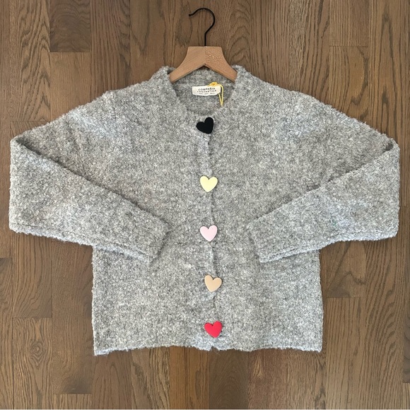 NWT Compañía Fantástica Ban.do Heart Button Boucle Cardigan in Grey Size Small - Picture 6 of 7